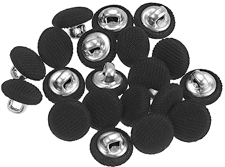 sourcing map 20 Stück 10 mm Knöpfe Schwarz mit Stoffüberzug Vintage Stoffknöpfe Bezogen Nähknöpfe Runde Retro Bastelknöpfe Metallschaft für Mantel Strickjacke Anzüge Kleider Blusen