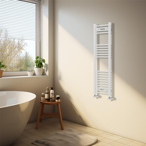 NRG Toallero con calefacción, color blanco, curvado, radiador de baño, 1200 x 300 mm