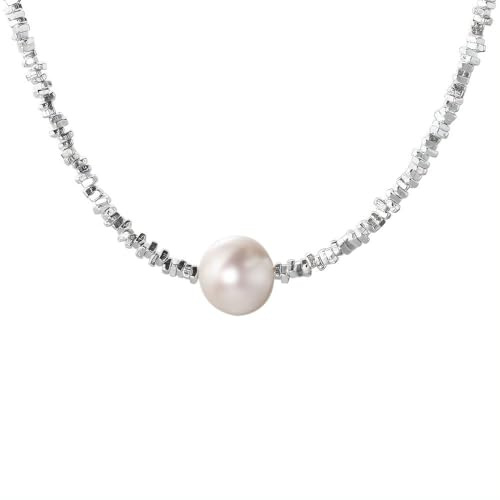 NicoWerk Damen Silberarmband Perle aus 925 Sterling Silber Süßwasserperle Schlicht Filigran Glänzend Weiß Kugel Schmal Edel Elegant SAB273