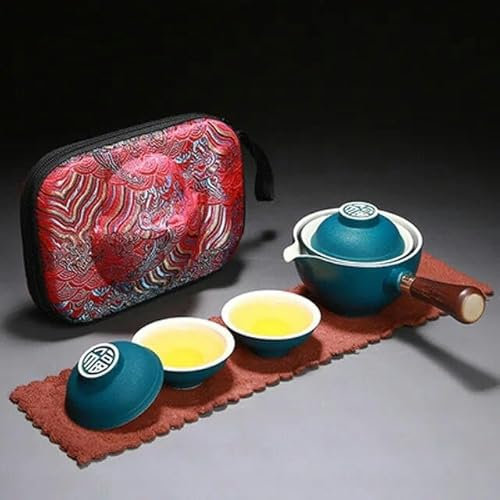 RAEF Travel Portable Ceramic Tea Set Quick Passenger Cup Set Automatic Tea Maker Side Handle Teapot