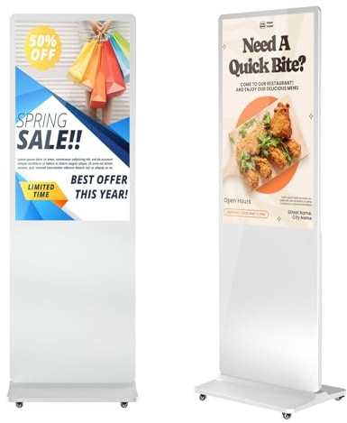 YCKJNB 43 Digital Signage Display Kiosk, FHD 1080P Freestanding LCD Advertising Screen with 4 Wheels, 450 Nits Commercial Digital Poster with WiFi/HDMI/USB, Android OS for Retail & Malls