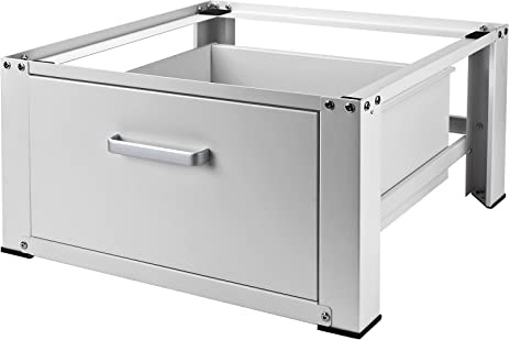 Kestek Waschmaschinen Untergestell Podest Sockel mit Schublade 100 kg weiß | Waschmaschinenständer, Trockner Podest, Ergonomischer Sockel, Anti Rutsch, Stauraum Schublade, Stahlrahmen, 30 cm Erhöhung
