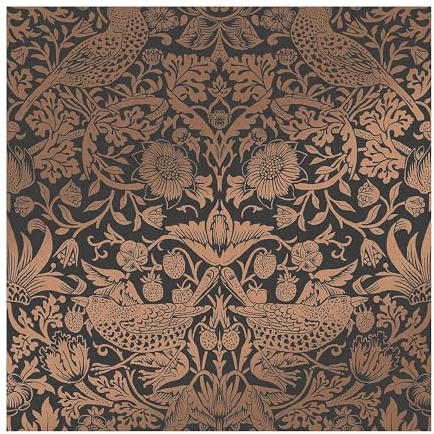 William Morris at Home Strawberry Thief Fibrous Charcoal Wallpaper | Paste the Wall | Bird | Eco-Friendly