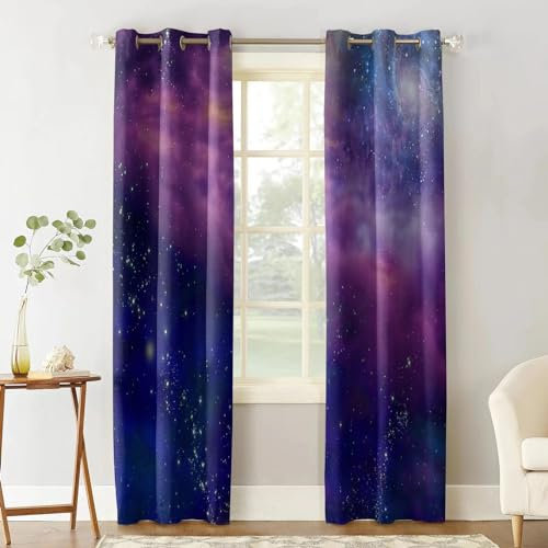 ZXBNNN Milchstraße Sterne Lila Verdunkelungsvorhänge für Wohnzimmer Schlafzimmer Fensterbehandlung Jalousien Vorhänge Küchenvorhänge 2 Paneele 140 x 122 cm (B x H)/70 x 122 cm x 2