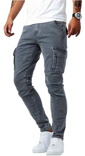 MLGBNM Urbanelite Vaqueros Cargo, Pantalones Cargo de Mezclilla Elásticos de Corte Slim Casual para Hombre, Pantalones de Trabajo de Mezclilla Hip Hop con Bolsillos Cargo, Pantalones Deportivos de