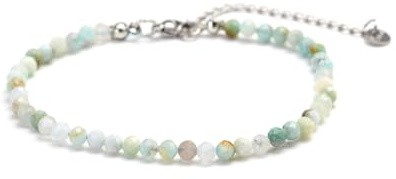 Kim Johanson® Damen Fußkettchen mit echten Natursteinen in Silber I Naturstein Fußkette mit 4mm Edelstein Perlen I Wasserfest | Boho Schmuck für Frauen | Verstellbar
