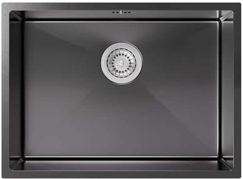 Auralum Lavandino Cucina 60 x 44 cm, Lavello Cucina 1 Vasca in Acciaio Inox, Lavabo Cucina 1 Vasca + Sifone, Lavello sottopiano con filtro di scarico