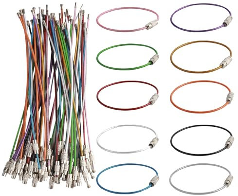 50 Pezzi Portachiavi in Filo da 12 cm - 10 Colori Assortiti, Anelli Ad Anello in Acciaio Inossidabile, Cavo Grande Rivestito in Nylon