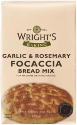Garlic & Rosemary Focaccia Bread Mix 2X500g – Create 3 Rounds or 1 Large Loaf – Perfect for Bread Machines or Oven Baking – Ideal for Sharing, Topping with Olives, Onions, and More