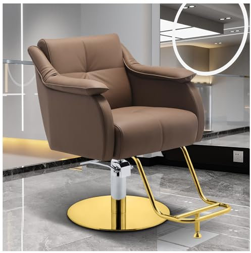 WKXTECZT Friseurstuhl, Friseursessel Höhenverstellbar Für Herren Damen, Friseureinrichtung Bedienungsstuhl Vintage Retro, Kunstleder,Braun,B