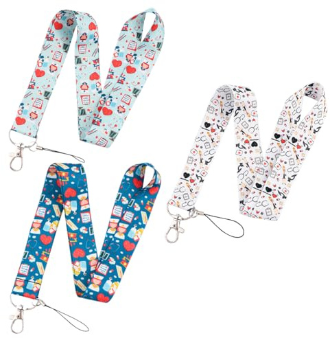 WUSJCOF 3 Piezas Cintas para Identificación, Lanyards con Diseño Bonito, Cuerda para Teléfono, Tarjetero de Identificación, Llavero para Mujeres y Hombres, Serie Corazón