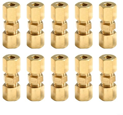 Aprilsunnyzone Lot de 10 raccords de tuyau de frein de 3/16, connecteurs de ligne de frein en laiton, raccords de ligne de frein pour tube de 4,75 mm de diamètre, installation sans couture, pas