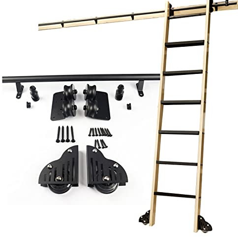 XEXENAMU Sliding Ladder Kit Rolling Library Ladder Rail Track | Rolling Ladders for Bookshelf Warehouse Bar Closet Set Mobile Ladder Hardware Kit Roller System (Without Ladder) (Size : 6.6