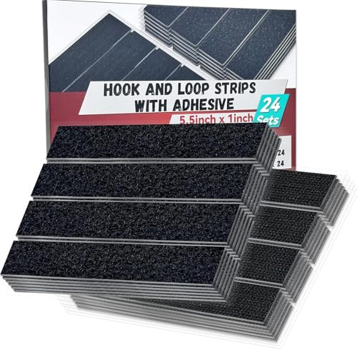 Klettverschlussstreifen mit Kleber，24 Sätze 5.5“ lang x 1“ breit，Starkes selbstklebendes Montageband für Zuhause，Für Büro und Außenbereich, Schwarz