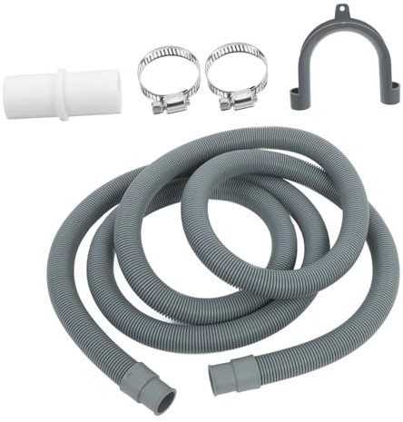 HOMSFOU 2.5m Washing Machine Drain Hose Kit Long Flexible Corrugated Plastic Hose Adapter U-Bend Holder for Portable Washer Dishwasher Drain Extension