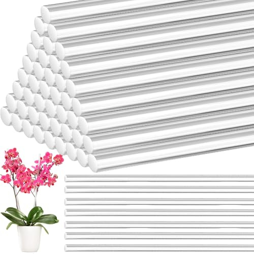 Tebery 50 pali per piante in acrilico da 43 cm, bastoncini trasparenti per orchidee da giardino per progetti fai da te, robusti supporti per piante in vaso per fiori a stelo singolo, piante da interno