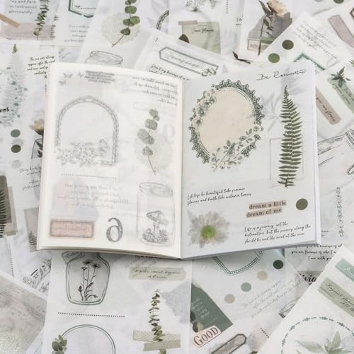 40 Fogli Adesivi per Scrapbooking, Washi Stickers Bullet Journal Scrapbooking, Adesivi Vintage Agenda, per Bullet Journal Album Diario (leaf)
