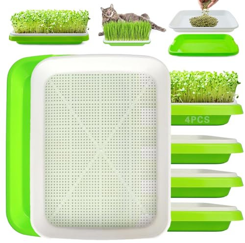 TOPRUNYI 4 Pack Vassoio Germinazione,Kit Germinazione Semi,Germogliatore per Semi Alimentari 32 * 24 CM,Semenzaio Germinazione,Propagatore Idroponico Sano Senza BPA,Per Erba Di Grano,Semi Di Ortaggi