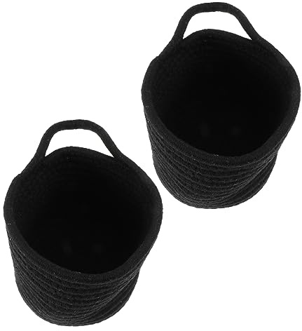 Housoutil Panier De Rangement Tressé En Corde De Coton 2 Pcs Petit Format Noir, Organisateur De Bureau Multifonction, Panier De Stockage Décoratif Pour Chambre Et Séjour