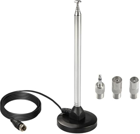 BOOBRIE Antenne Radio FM Télescopique à 10 Sections avec Base Magnétique Câble Coaxial 3m Compatible avec 75 Ohm Base Tuners Radio Portables Récepteurs Stéréo et Systèmes Hi-FI