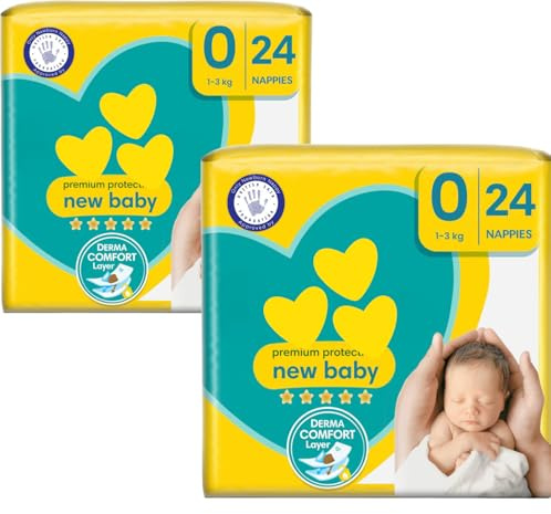 Newborn Nappies Bundle, 2 Packs of Size 0 Premium Protection, Total of 48 Size 0 New Born Nappies AFG Supplies Bundle