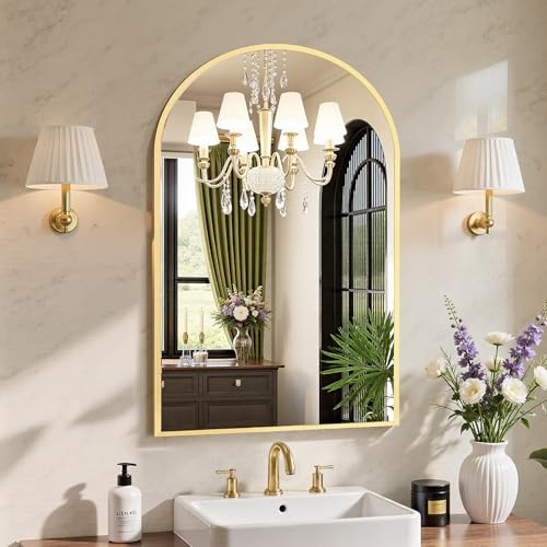 Sweetcrispy 20x30 Arched Gold Bathroom Mirrors for Wall, Bathroom Mirrors for Over Sink, Metal Framed with HD Shatter-Proof Glass for Entryway, Living Room, Bedroom