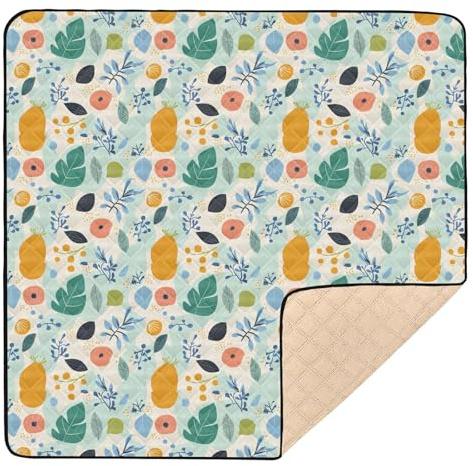 Summer Fresh Retro-Blätter, große, stilvolle Baby-Spielmatte für den Boden, wasserdicht, Bauch-Aktivitätsmatte für Baby, Kleinkind, 127 x 127 cm