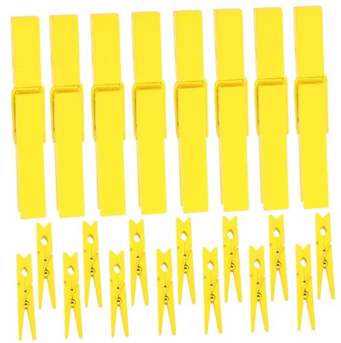 30 Pinzas de Madera Grandes para Ropa, Sujetadores Amarillos Prácticos | Madera Dura y Metal, Diseño Ligero y Fácil de Usar, 7, 4cm, Uso Diario Hogar