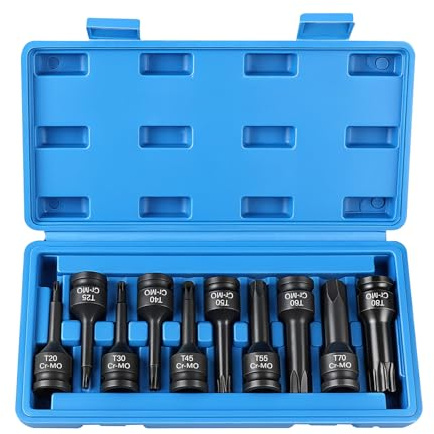 MIGUBIGU 10 Stück Vielzahn Torx Nuss Set 1/2 T20 - T80, Steckschlüsselsatz | 1/2 zoll Vielzahn, Socket Spanner Set für Drehmomentschlüssel, Bohrersätze, Ratschenschlüssel Usw mit Blaue Box
