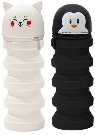 Javoryxh 2 Pièces Trousse À Télescopique Pochettes Stylo Extensibles en Silicone Fermeture Éclair Porte-Crayon Debout pour Enfant Étudiant Conteneur De Papeterie Multifonctionnel