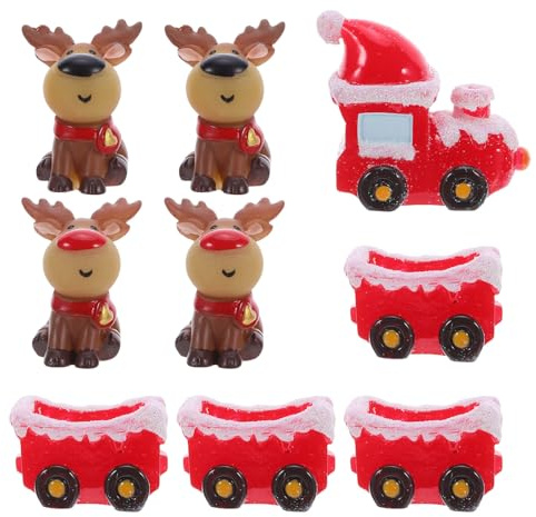 ERINGOGO Decorazioni Natalizie in Resina con Statuette di Renne Sedute e Treno in Miniatura Sculture Artigianali per Villaggio Invernale e Centrotavola Festivo