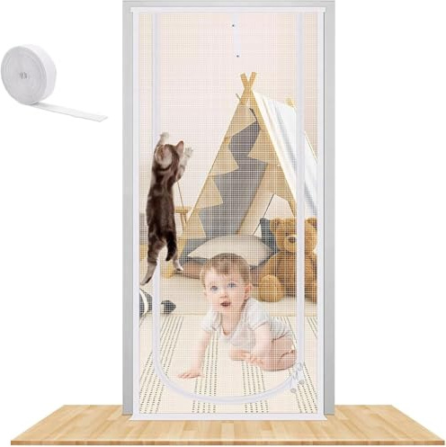 BTYQKZVPM Reinforced Mesh Pet Door， Reinforced Cat Screen Door White Multiple Sizes(B,100x200cm)