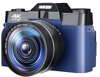 SXYGYWA Cámaras Digitales Vintage De Enfoque Automático For Fotografía Lente Gran Angular 52 Mm WiFi 4K Videocámara Transmisión Compacta Grabadora Vlog Imágenes Nítidas Detalladas(32G TF Card,Blue)
