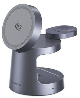 Ladestation Apple Watch und iPhone für Magsafe, 4-in-1 Induktive Ladestation, 25W, Klappbar Kabelloses Ladegerät für iPhone 17 16 15 14 13 12, für Apple Watch, für AirPods Pro/4/3, 45W Adapter
