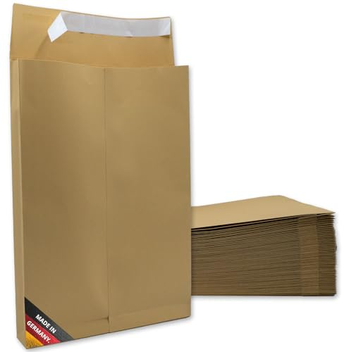 easydruck24de Umschläge B4 ohne Fenster mit Falte 4 cm - 50 Stück braun - Faltentasche 25 x 35,3 x 4 cm - Papier Versandtasche mit Bodenfalte haftklebend I az246