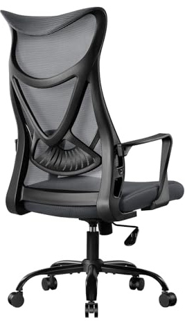 Klihome Bürostuhl, ergonomischer Schreibtischstuhl, Drehstuhl, Grau | Gepolsterter Sitz, Atmungsaktivem Netzstoff, bis 150 kg belastbar