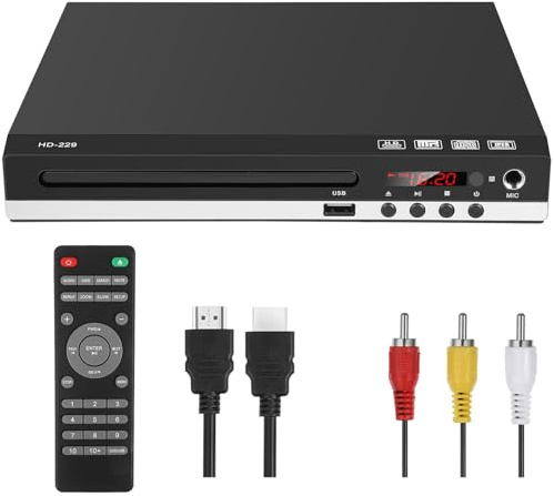 YUEHISY DVD Player for Elderly with HDMI | All Region & Multi-Format CD Player for Home, 1080P, USB, Includes Cables for TV (GB Plug 1500w)