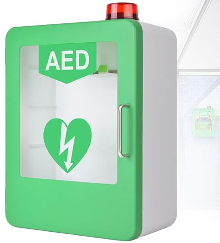Armadio porta defibrillatore DAE con sistema di illuminazione e allarme, doppio interruttore controllo, valigetta pronto soccorso(Green)