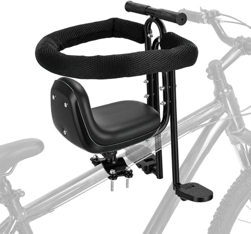 BORDRISE Kinderfahrradsitz Vorne – Verstellbarer Front-Kindersitz für 1-7 Jahre (bis 50 kg), mit Schutzbügel & Fußstützen, für Mountainbikes & Fahrräder mit Oberrohr