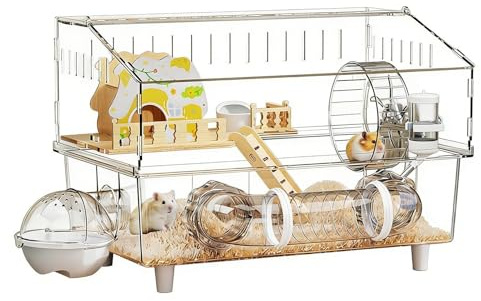Hamsterkäfig Zweistöckiges transparentes Nagerheim | Großer Hamsterkäfig für Kleintiere wie Meerschweinchen, Beobachtung zu Hause oder unterwegs