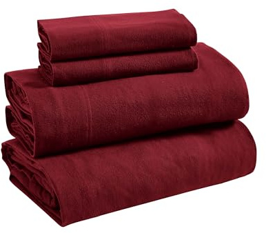 Superior Extra Soft All Season 100% Brushed Cotton Flannel Solid Bedding Sheet Set with Deep Pockets Fitted Sheet - Burgundy, Twin Size