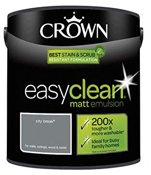 2.5L CROWN Easy Clean MATT Emulsion Multi Surface Paint That can be Used on Walls, Ceilings, Wood and Metal. Stain & Scrub Resistant Formula – City Break
