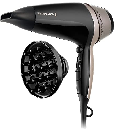 Remington D5715 Asciugacapelli Thermacare Pro, ionico, 2300 W, basso rumore, diffusore e concentratore, portata 85 km/h, nero e grigio