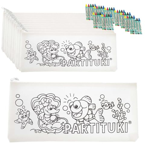 PARTITUKI Mitgebsel Kindergeburtstag Junge 30 Federmäppchen Zu Malen, 30 Sets mit 7 Farbige Crayons. Kleine Geschenke für Kinderparty. Pinata Füllung. Ungiftig Zertifiziert