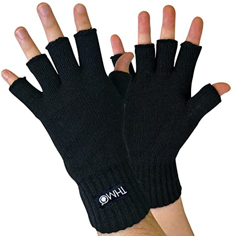 THMO - Svarta 3M Thinsulate isoleringsfodrade fingerlösa handskar för pekskärm för män, Svart, L/XL