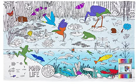 eatsleepdoodle Coloring Wildlife Giant Tablecloth for Kids – Reusable Washable Table Cover with 10pcs Washable Markers, Fun Arts & Crafts for Boys & Girls, Activity Blanket for Parties, Birthdays