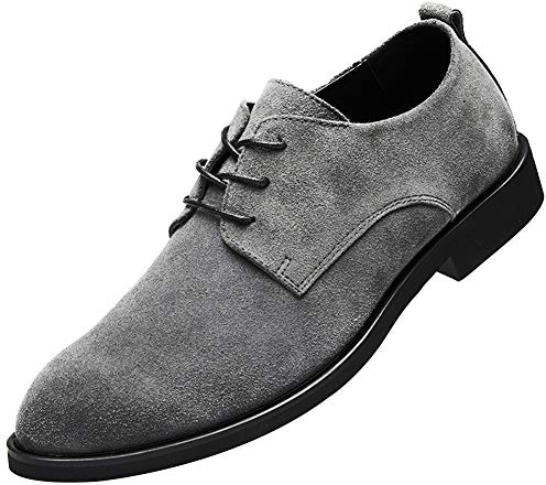 rismart Hombre Ante Oxford Semi Casual Zapatos de Cordones para Boda Trabajo Negocios(Gris,43 EU)