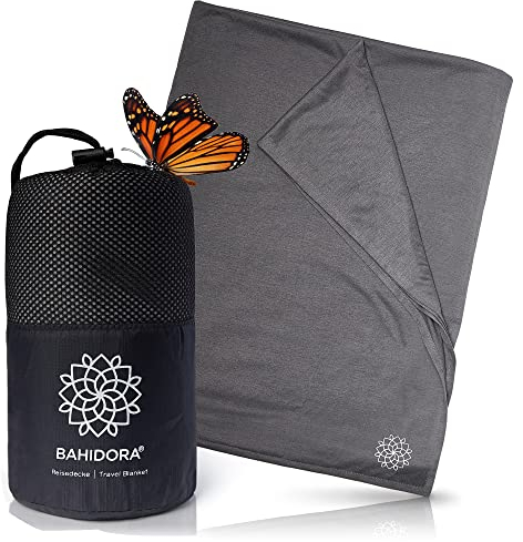 Bahidora® Reisedecke Ultraleicht Warm 200x150cm. Camping Decke Outdoor aus Coolmax Material - ideal als Reise Zubehör. Geringes Packmaß, weich und atmungsaktiv