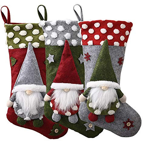 FOUNDOVE Christmas Stockings Large 3 Pack, Classic Santa Xmas Stocking for Adults & Kids, Candy Pouch Gift Bag for Tree Decorations Christmas Ornament