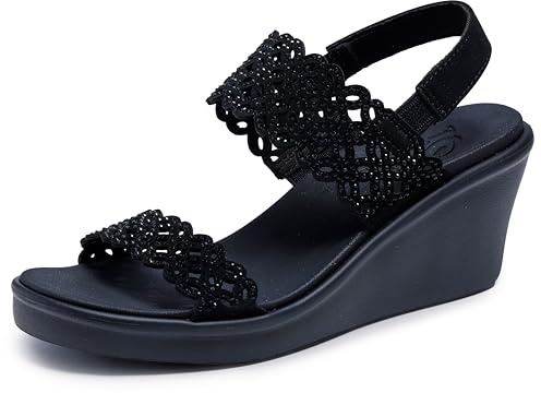 Skechers Cali Women's Women's Rumble on - Sassy Dayz Wedge Sandal, Black, 6 UK
